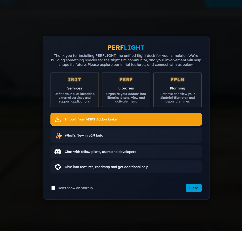 Helpful welcome screen and useful links